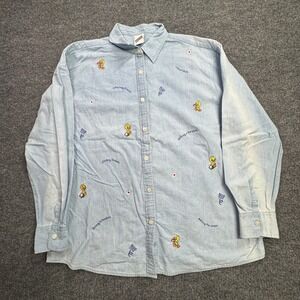 Warner Bros Studio Store Tweety Bird Shirt Womens XL Blue Denim Vintage Y2K